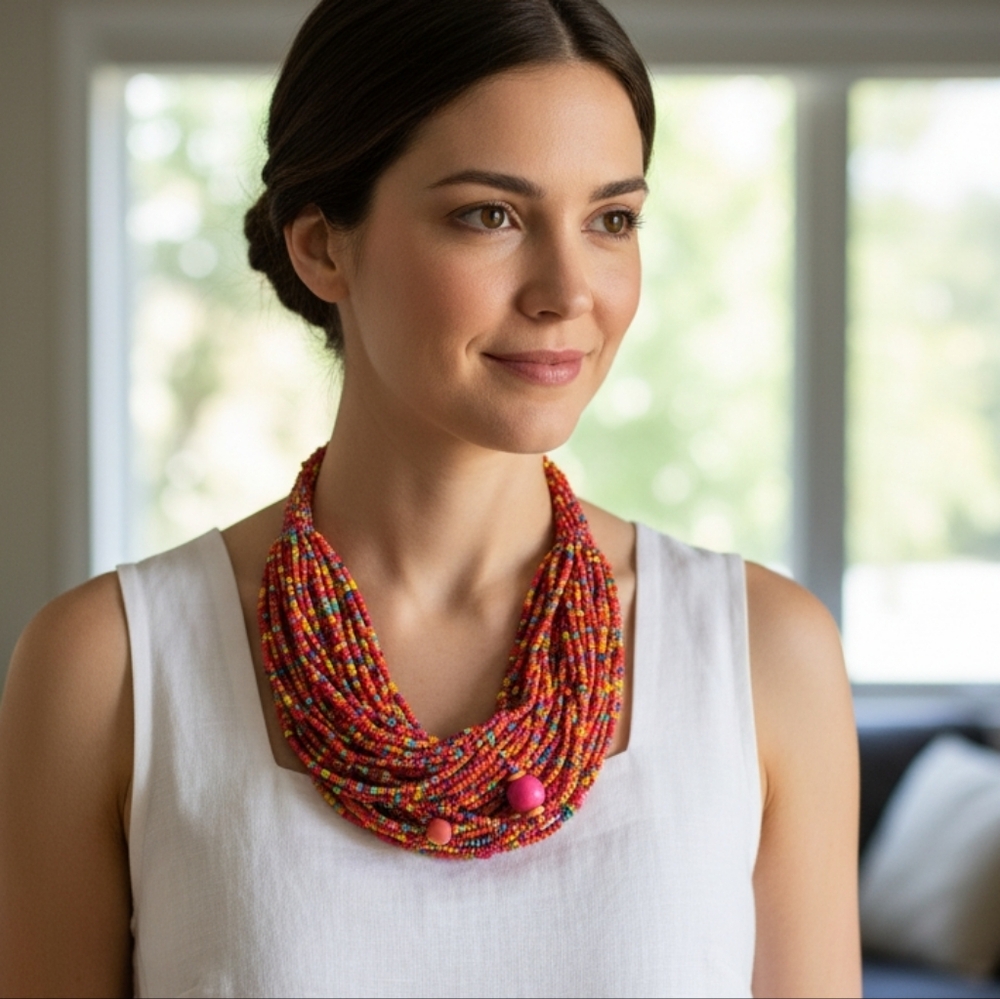 Multi Layered,  Multi Bright Colored Beaded Necklace
